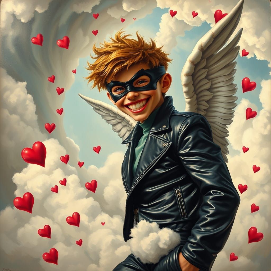 Mischievous Cupid in Hyper-Realistic Oil Painting