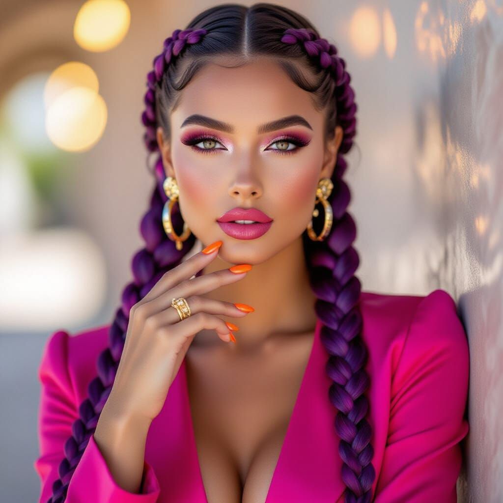 A digital illustration of a beautiful woman with long and br...