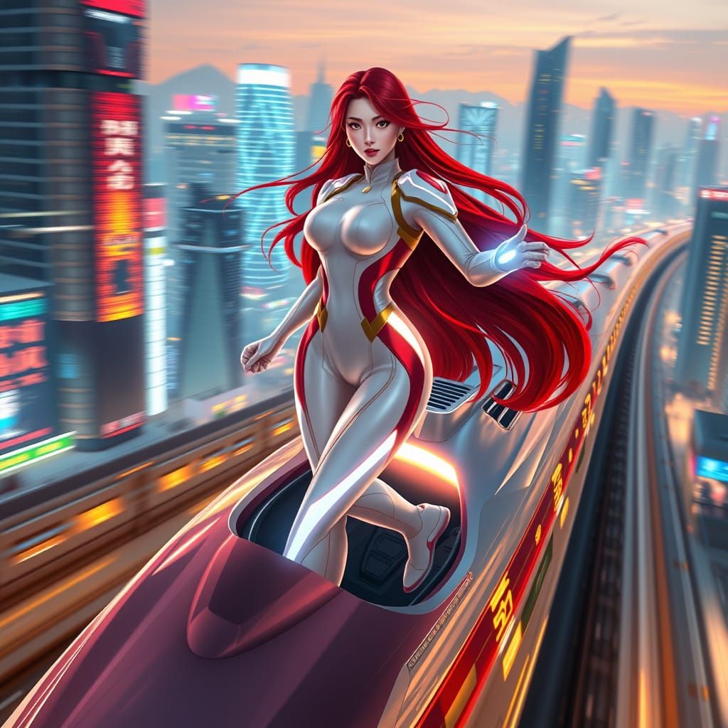 Chinese Superheroine Dominates Futuristic Cityscape in Cyber...
