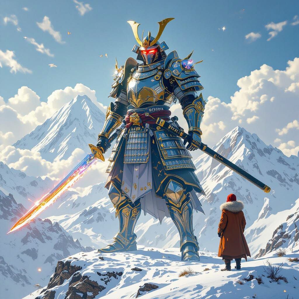 Colossal Crystal Samurai on Snow Mountain