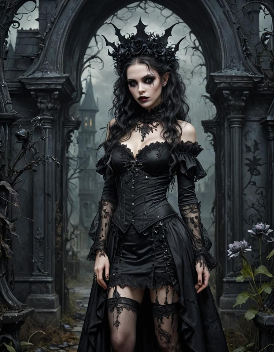 Gothic Punk Vampire Fairy Girl Oil Painting