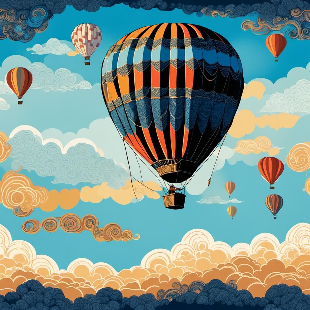 Hot air balloon floating gently against a backdrop of a clea...