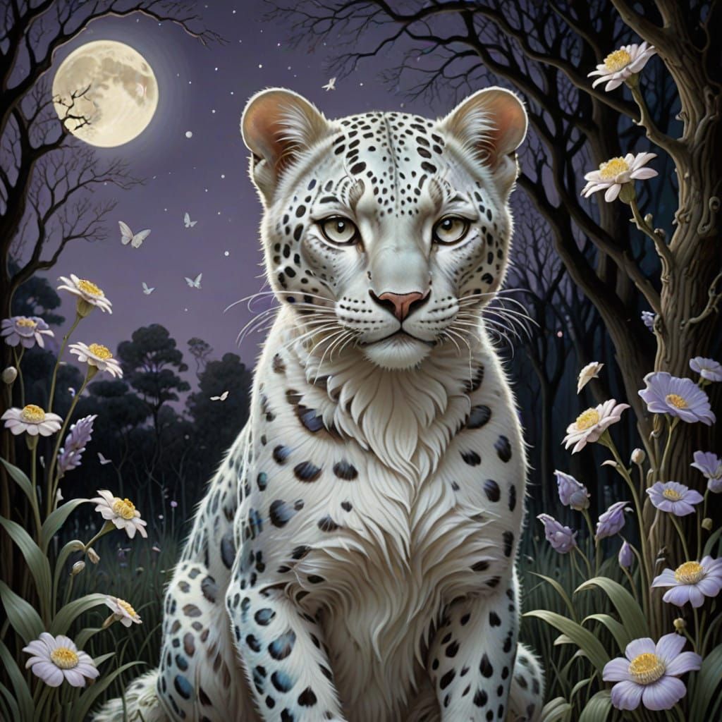 Ethereal White Lavender Leopard Under Silvery Moonlight