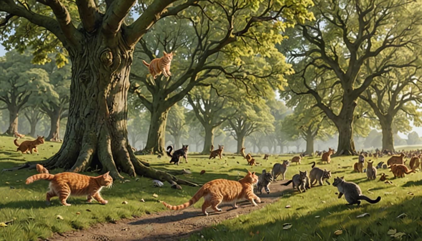 Ginger Cat Leads Cat Army After Squirrel