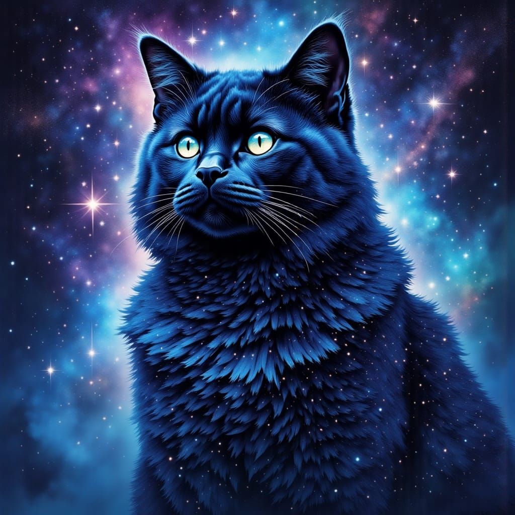 Majestic Starry Cat in Cosmic Dreamscape