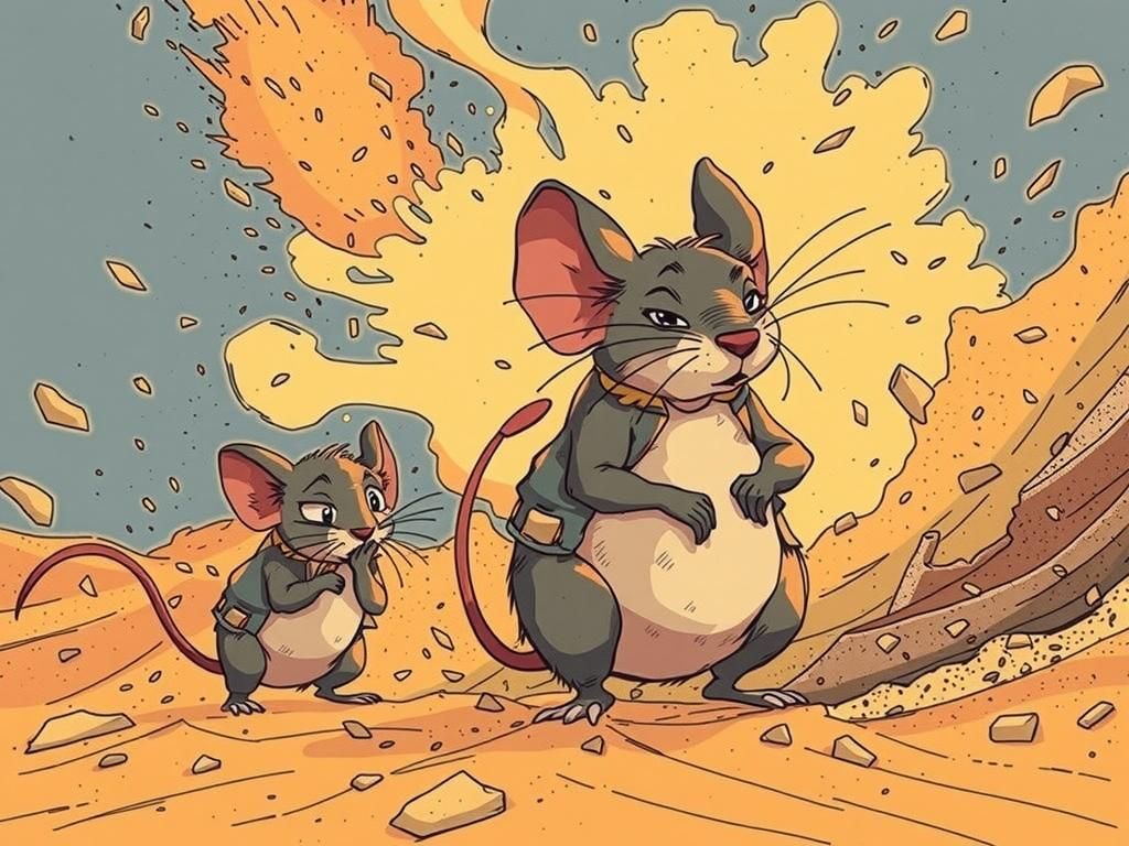 Humorous Desert Mice Fart Cloud in Anime Style