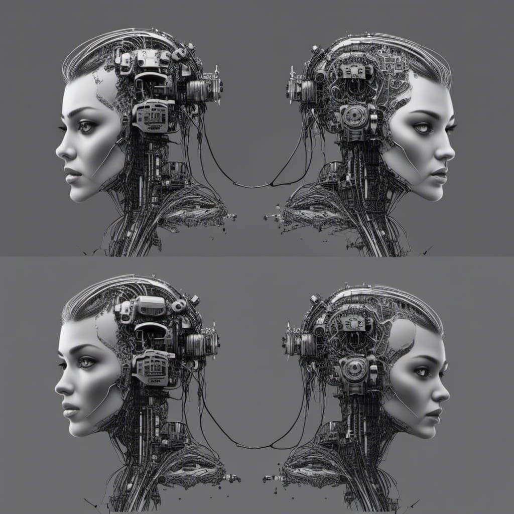 Cyberpunk Cyborg Brain Head in Comic Style