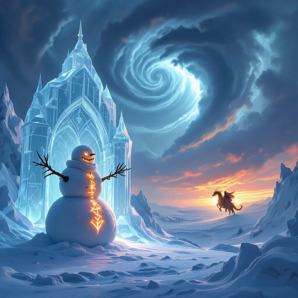 Demonic Snowman in Ice Castle Under Ice Tornado