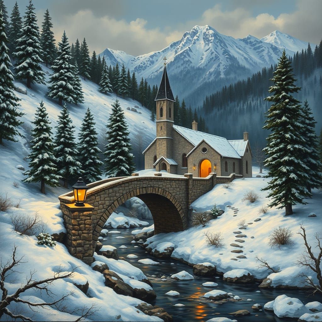 Winter Mountain Village in Baroque Style