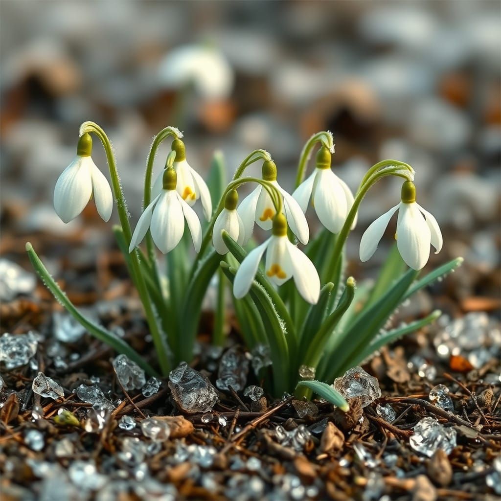 Ethereal Botanical Spring Blooms in Frosty Winter Wonderland