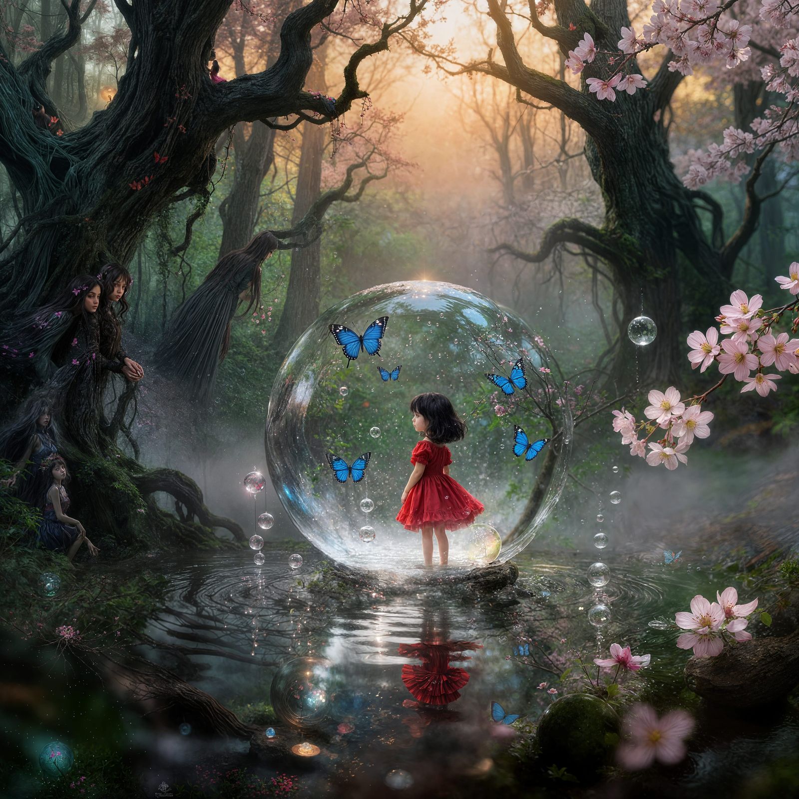 Mystical Forest Scene with Crystal Ball and Girl
