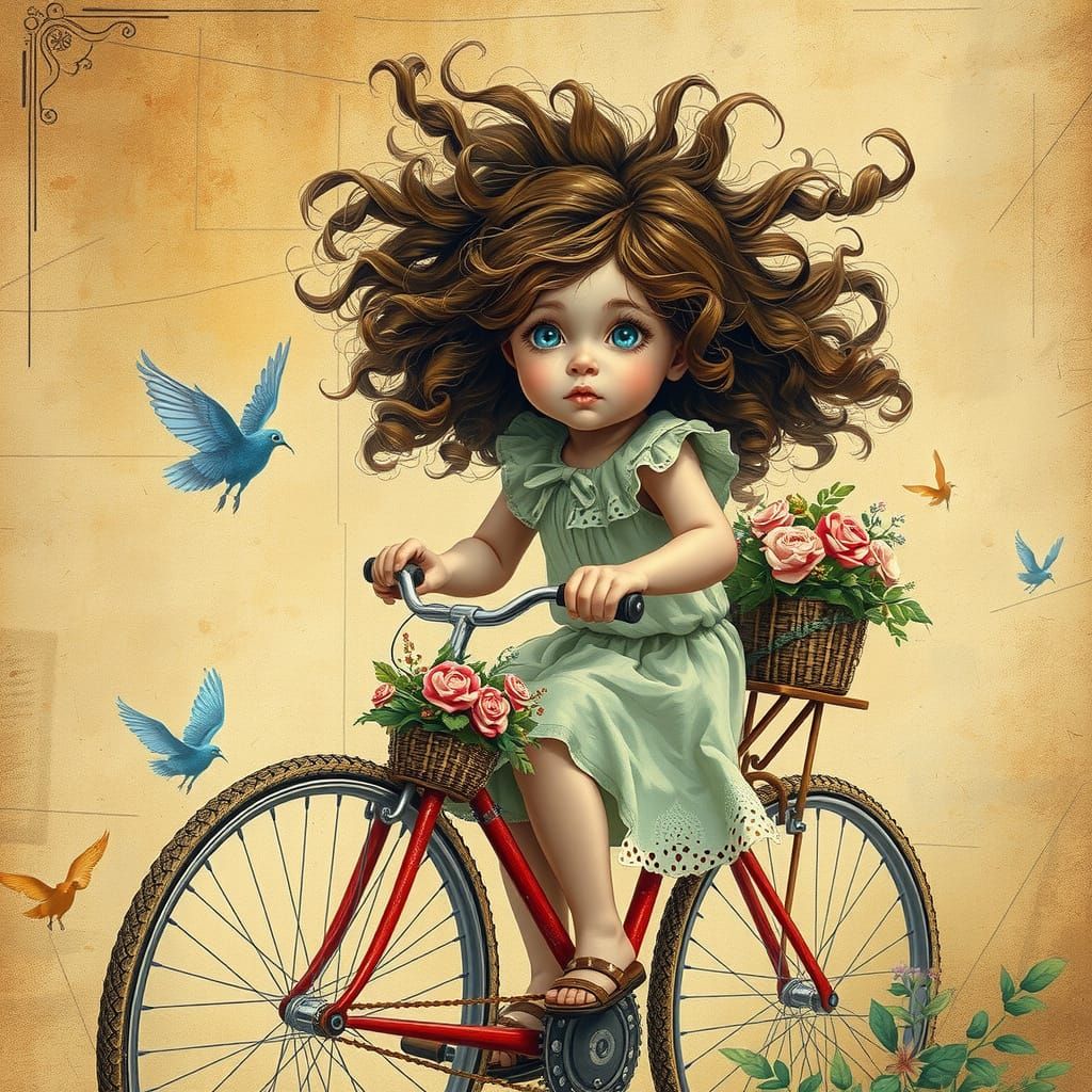 Young Girl Pedals into Whimsical Fairytale World