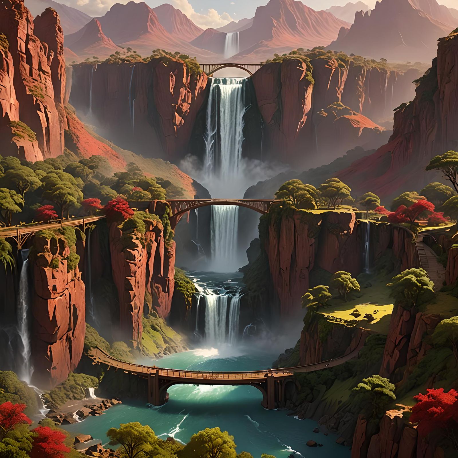 African Waterfall Landscape in Digital Art Style
