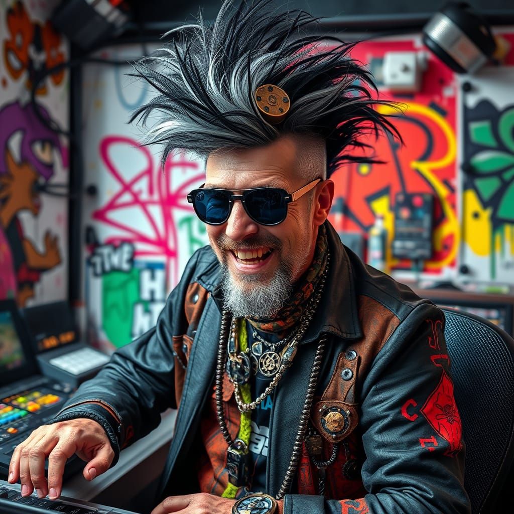 Steampunk Music Producer Celebrates New Track in Vibrant Stu...