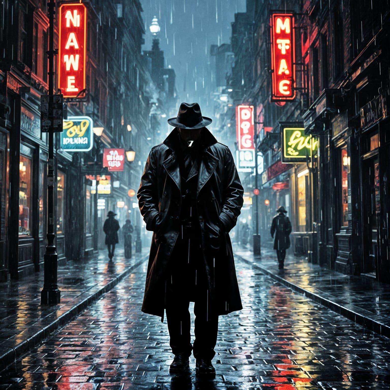 Grizzled Detective in Rainy Noir City