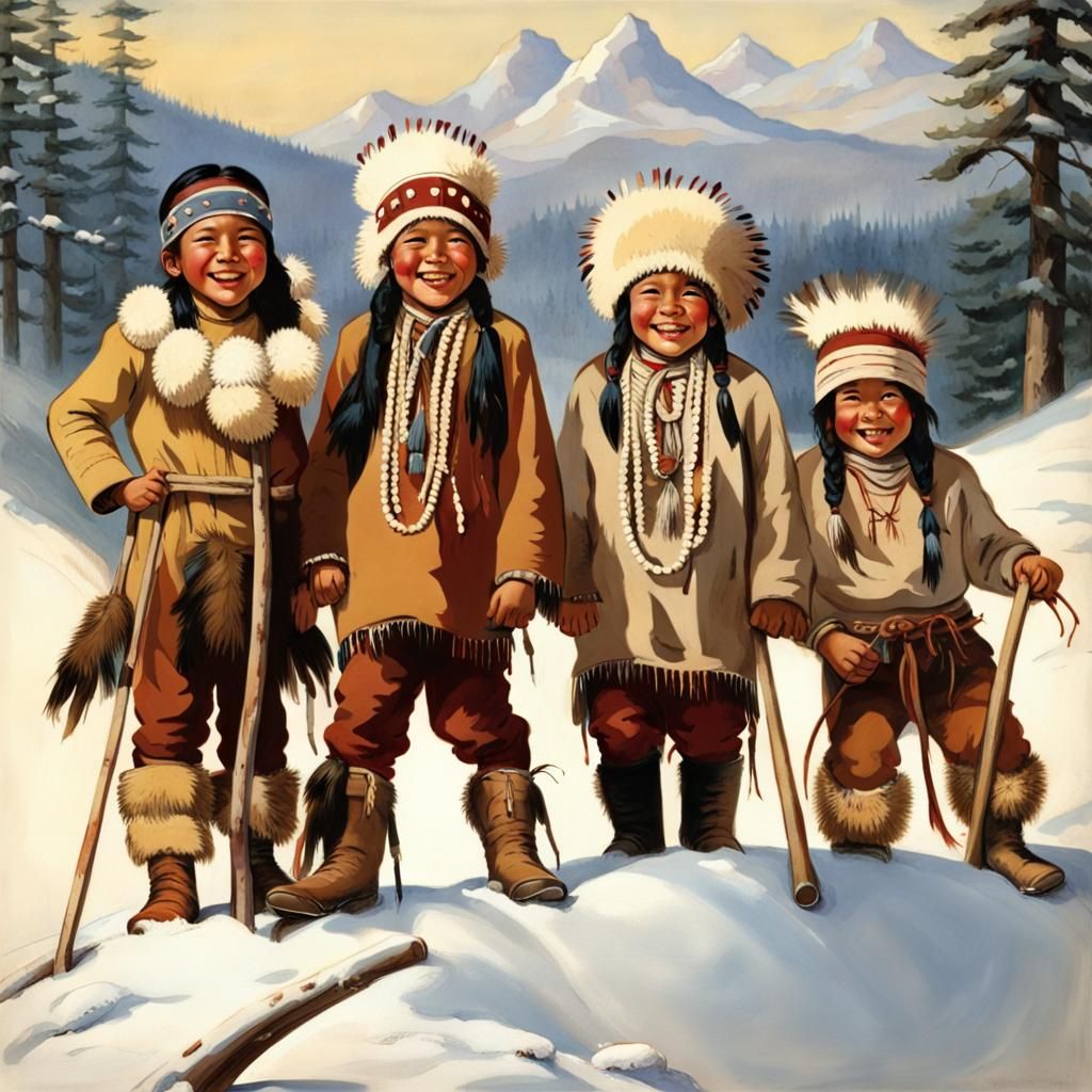 Native American Children's Snowy Mountain Adventure