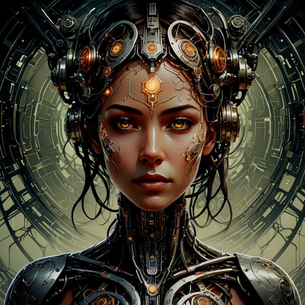 Luis Royo-Inspired Female Cyborg with Symmetrical Patterns