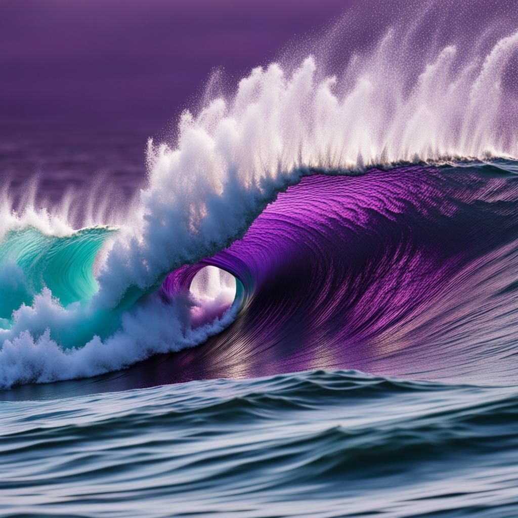 Turquoise and Purple Ocean Wave Close-Up