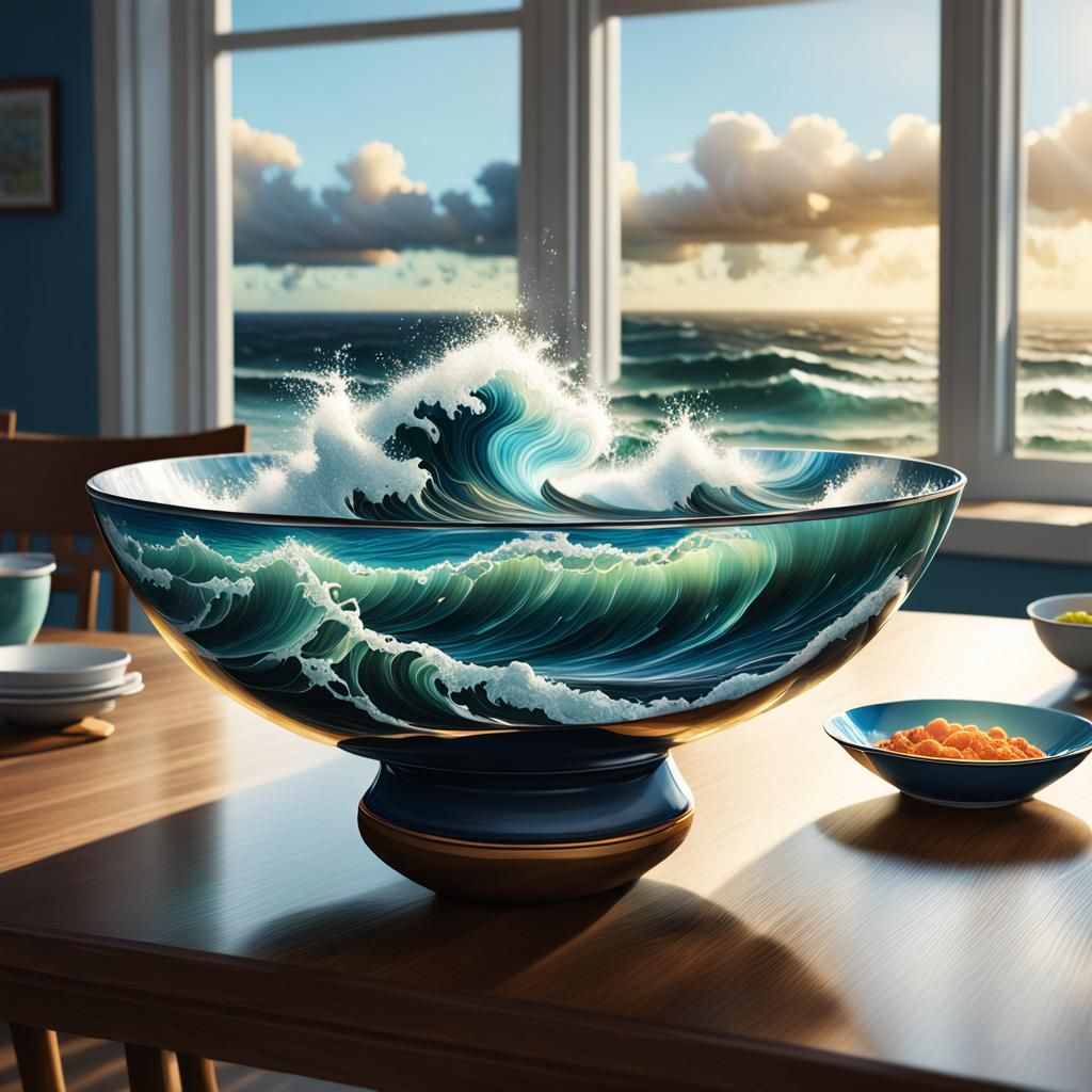 Ocean Storm in a Bowl: Hyperrealistic Concept Art