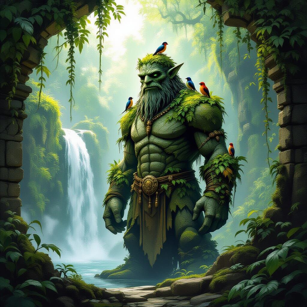 Ancient Stone Golem Guards Hidden Waterfall in Jungle Ruins