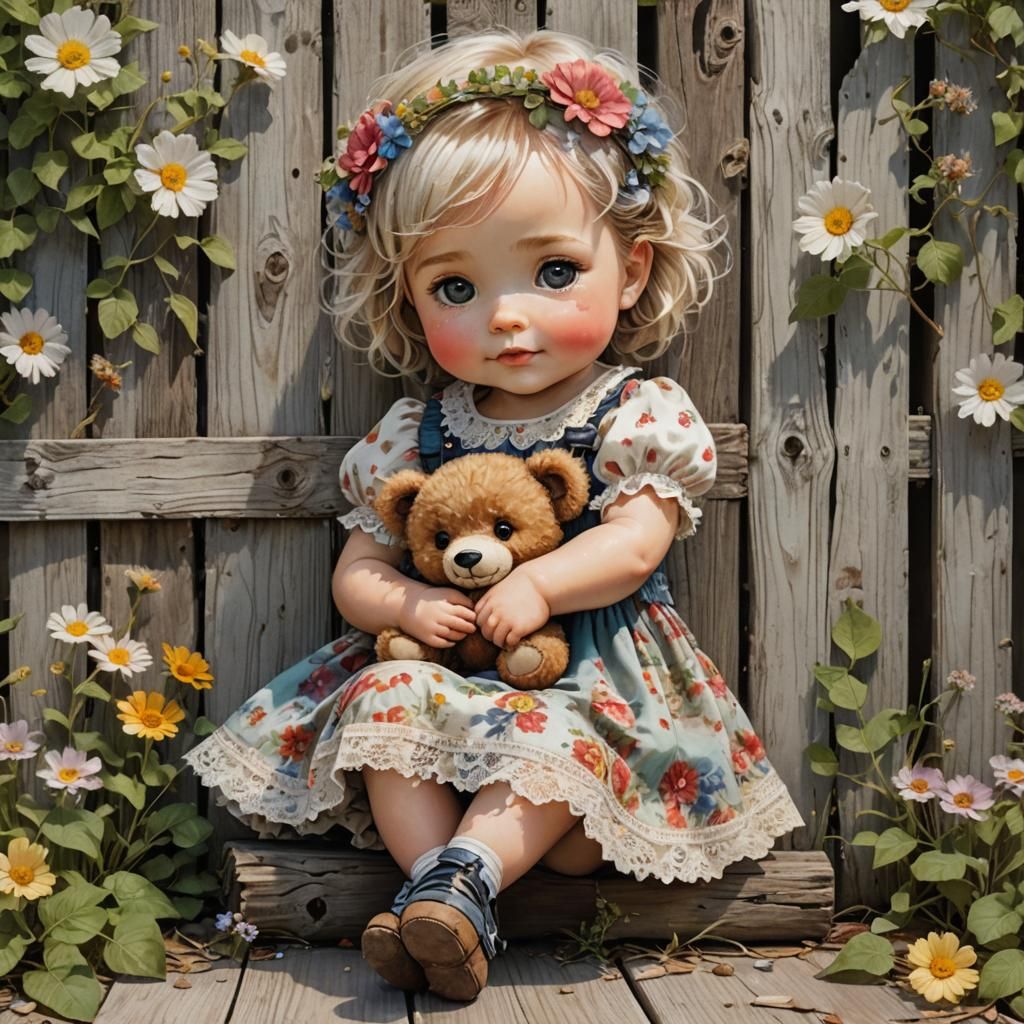 Adorable Chibi Baby Portrait with Teddy Bear