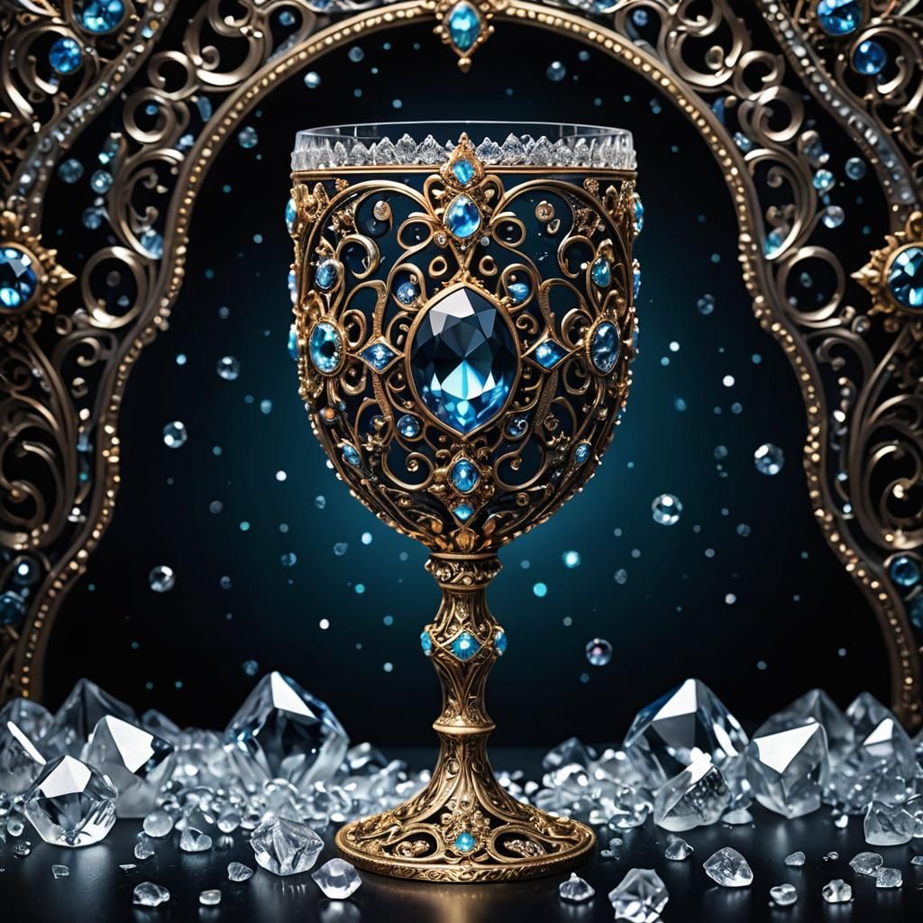 Bejeweled Goblet on Cosmic Ice Background
