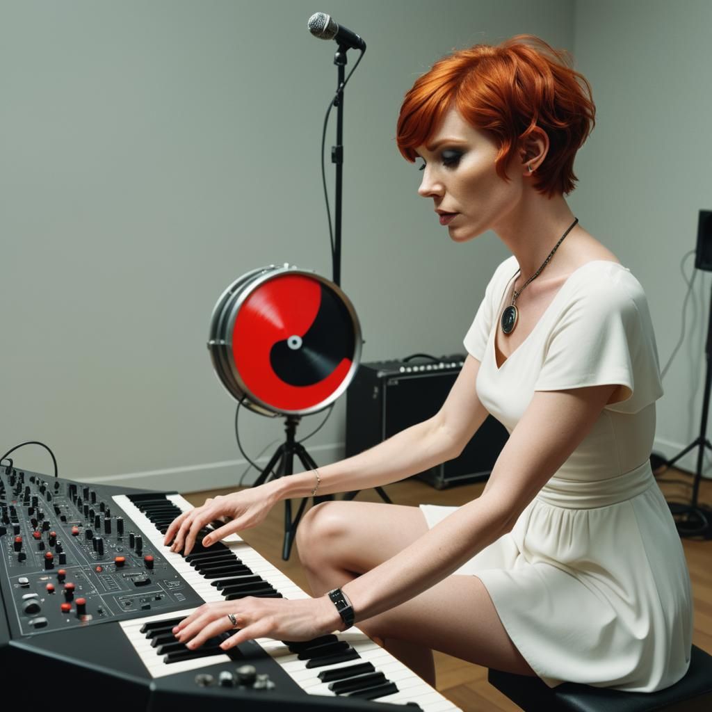 Psychedelic Hypnotized Musician Plays Synthesizer