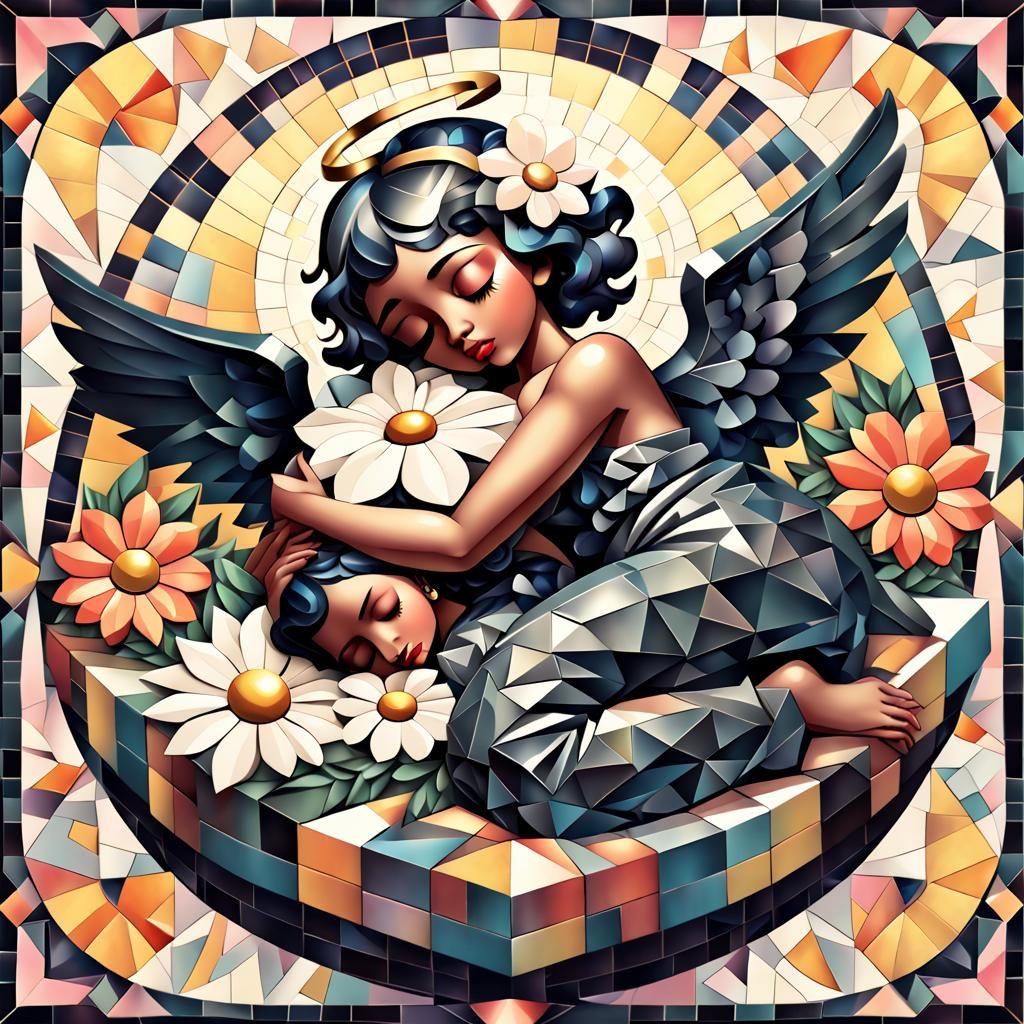 Magical Sleeping Angel Music Box in Cubist Style