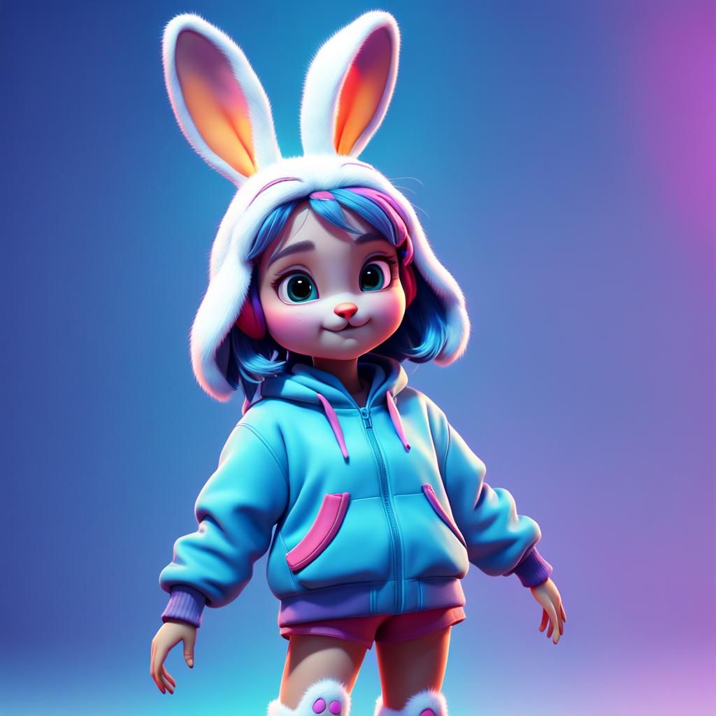 Girl Dressed as Bunny: Pixar-Style 3D Art