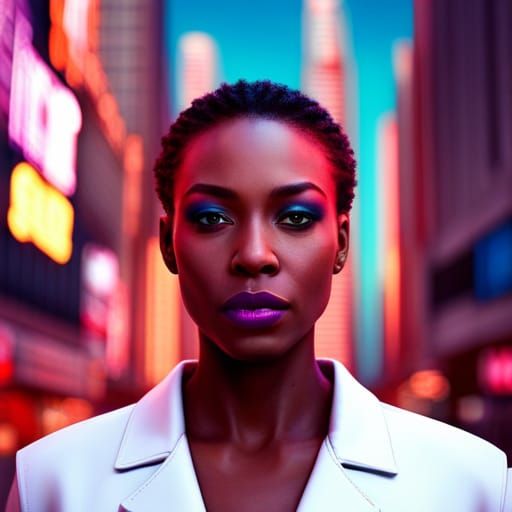 Futuristic Portrait of a Woman in Neon City