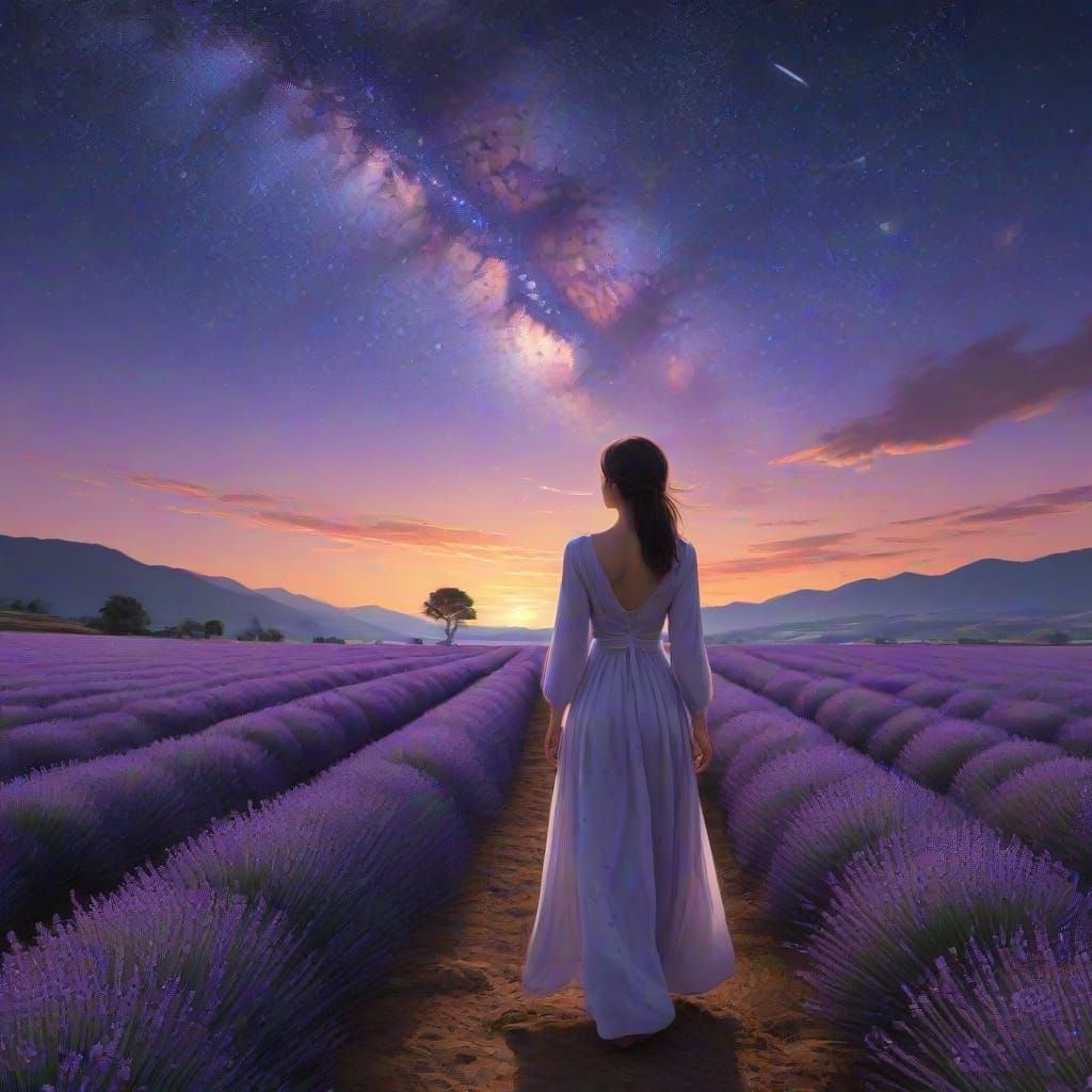 Lavender Field Portrait in Digital Painting Style