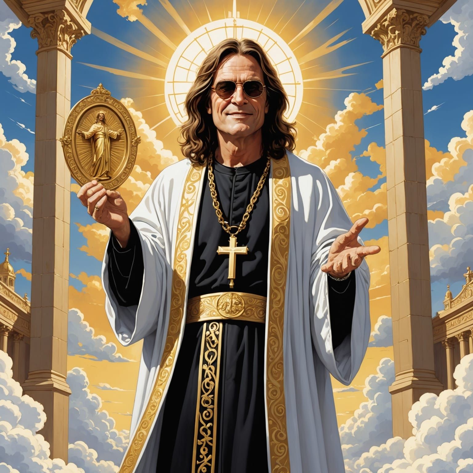 Saint Peter greeting Ozzy Osbourne at the Pearly Gates — gol...