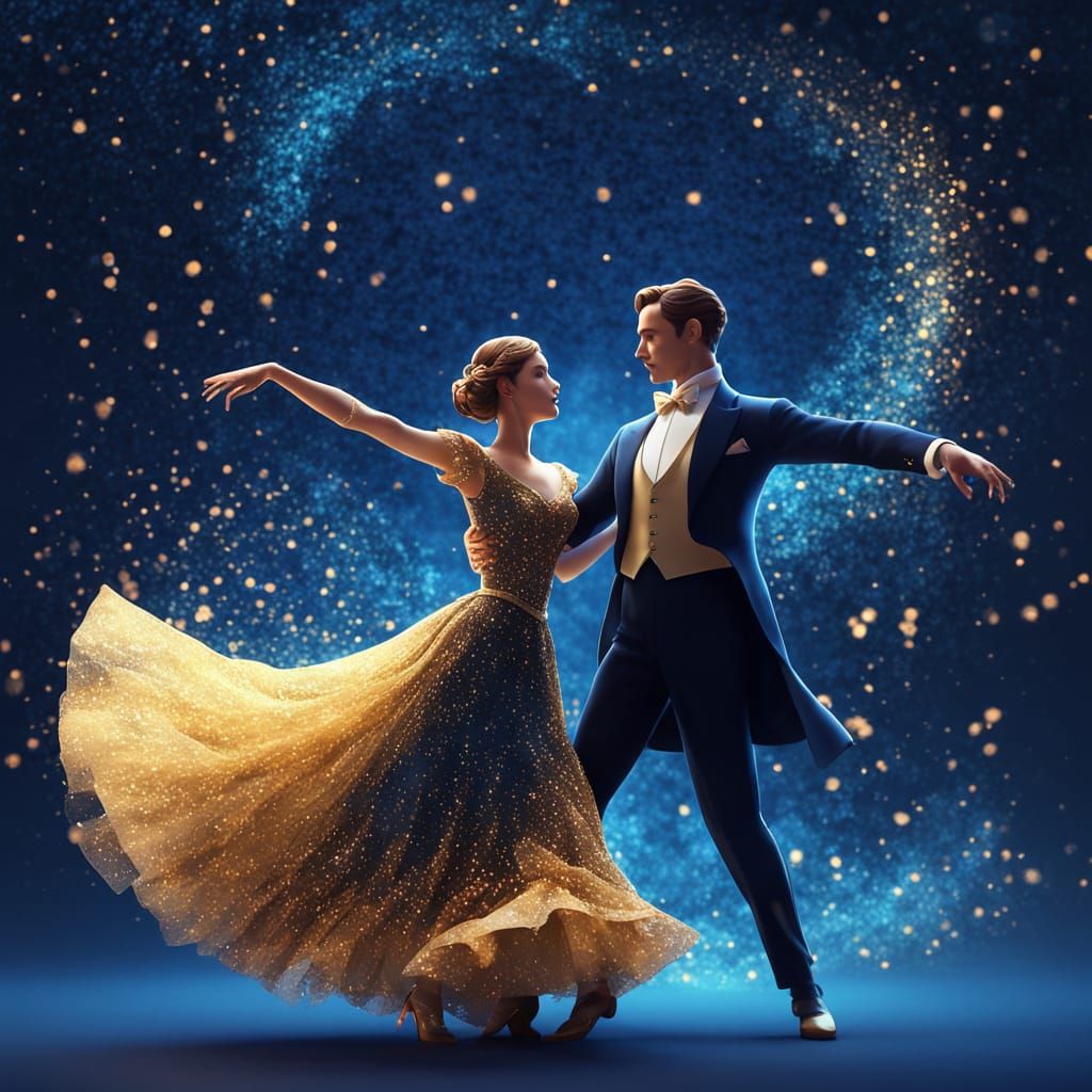 Parisian Dance Couple in Shimmering 3D Render