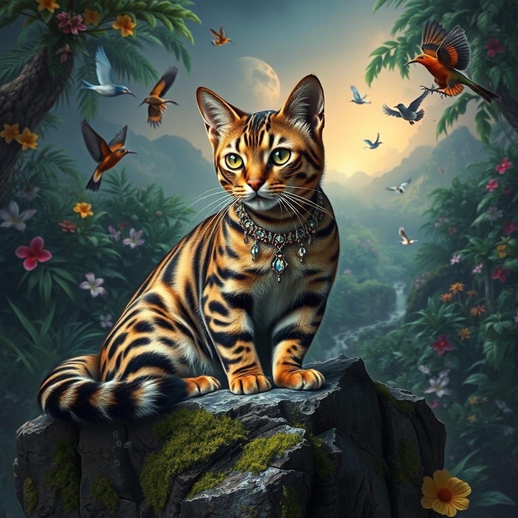 Bengal Cat with Tribal Markings in Hyperrealistic Style