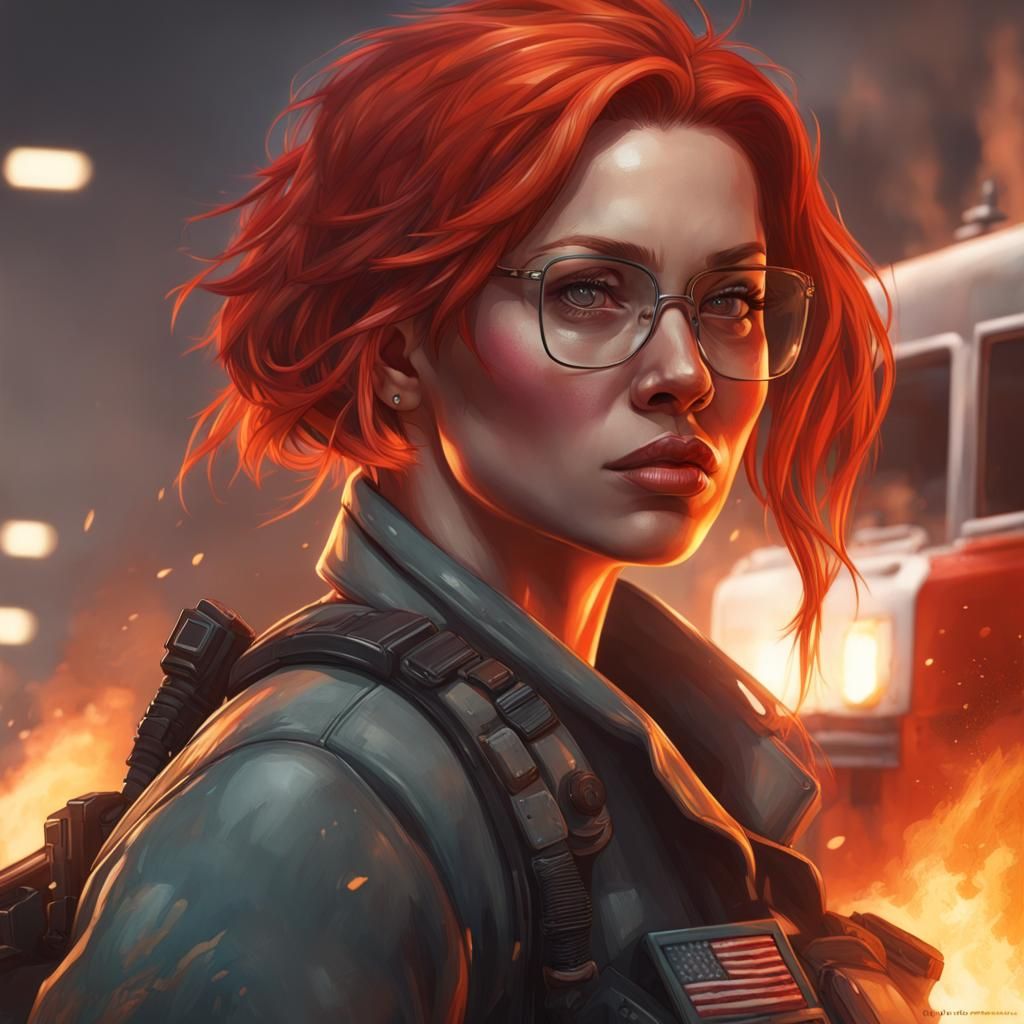Fiery Haired Soldier in Dynamic Combat Portrait