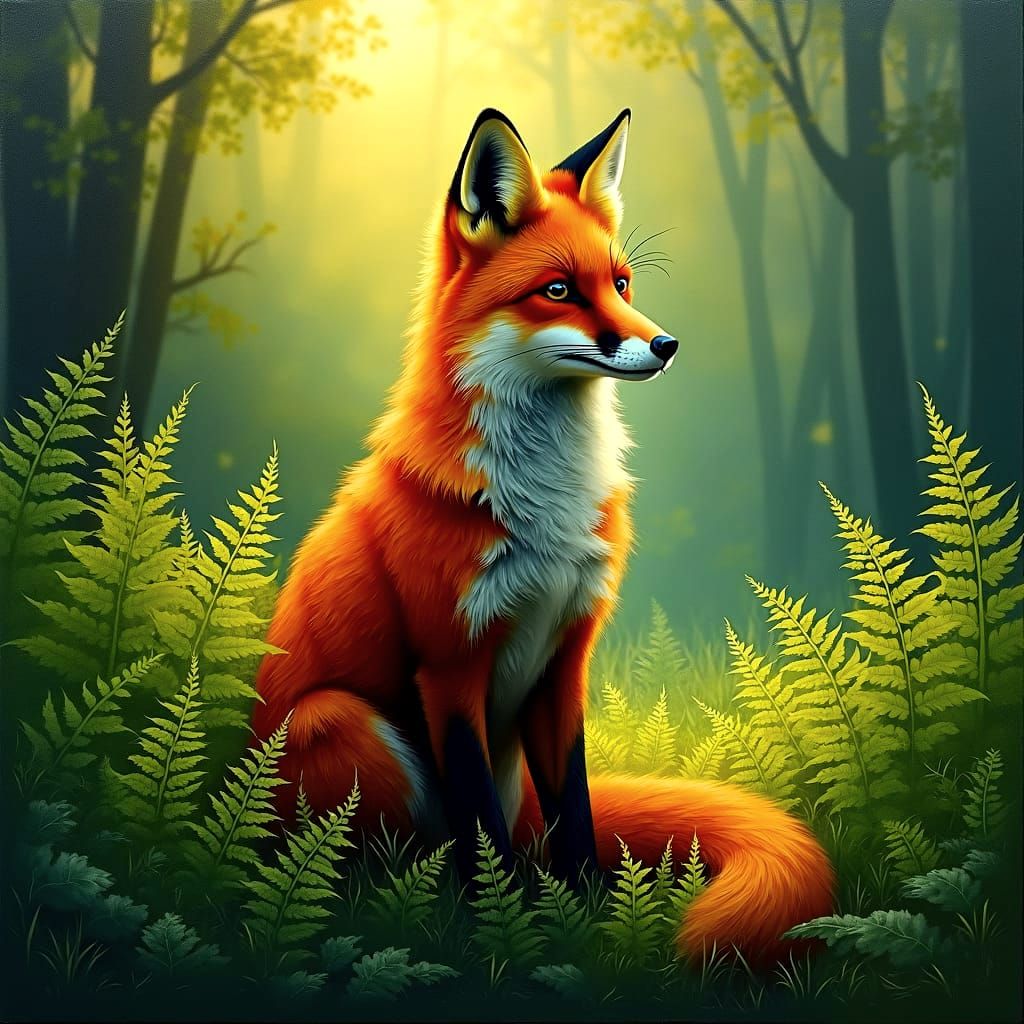 Fox in Ferns: Impasto Alcohol Ink Portrait