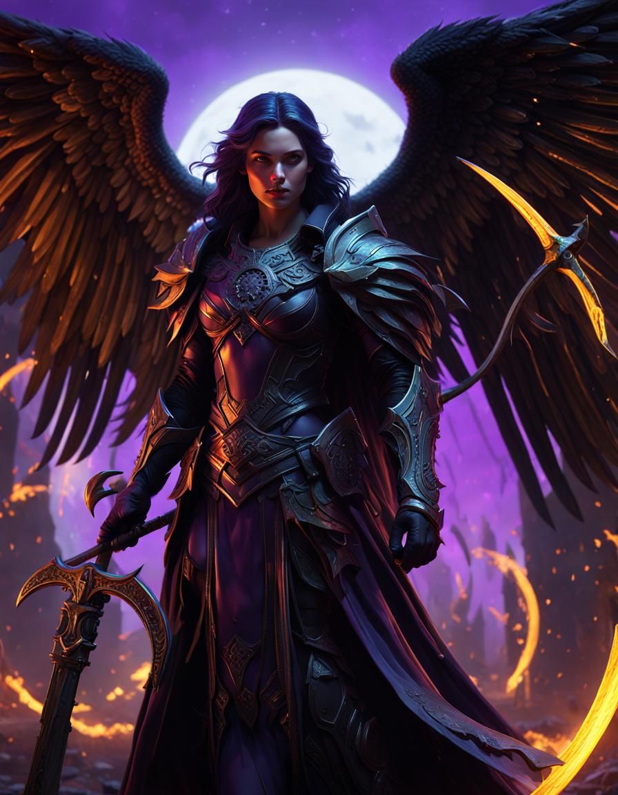 Dark Angel with Scythe in Hyperdetailed Digital Art