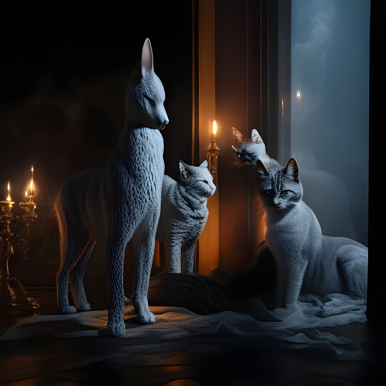 Cats on Antique Furniture with Magical Particles