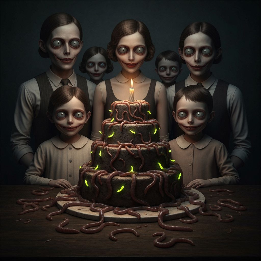 Disturbing Birthday Scene with Worm Cake