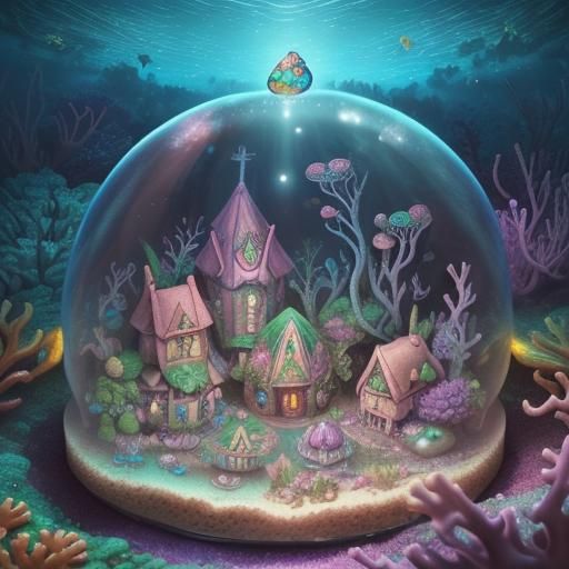 Underwater Fairy Village in Glass Dome
