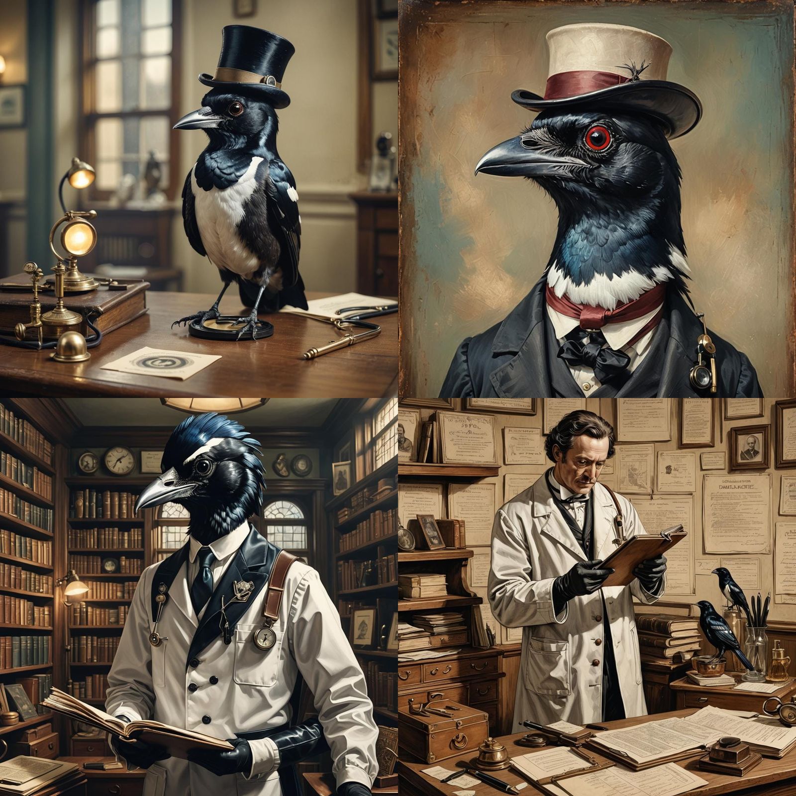 Magpie Doctor with Monocle and Top Hat
