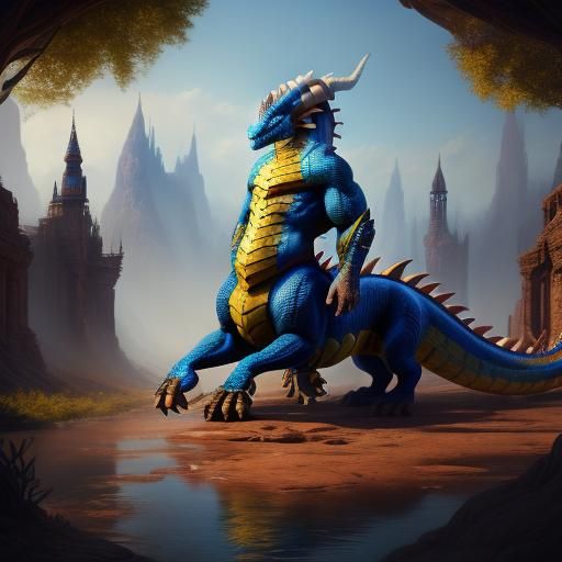 Blue Dragon Taur in Detailed Matte Painting Style