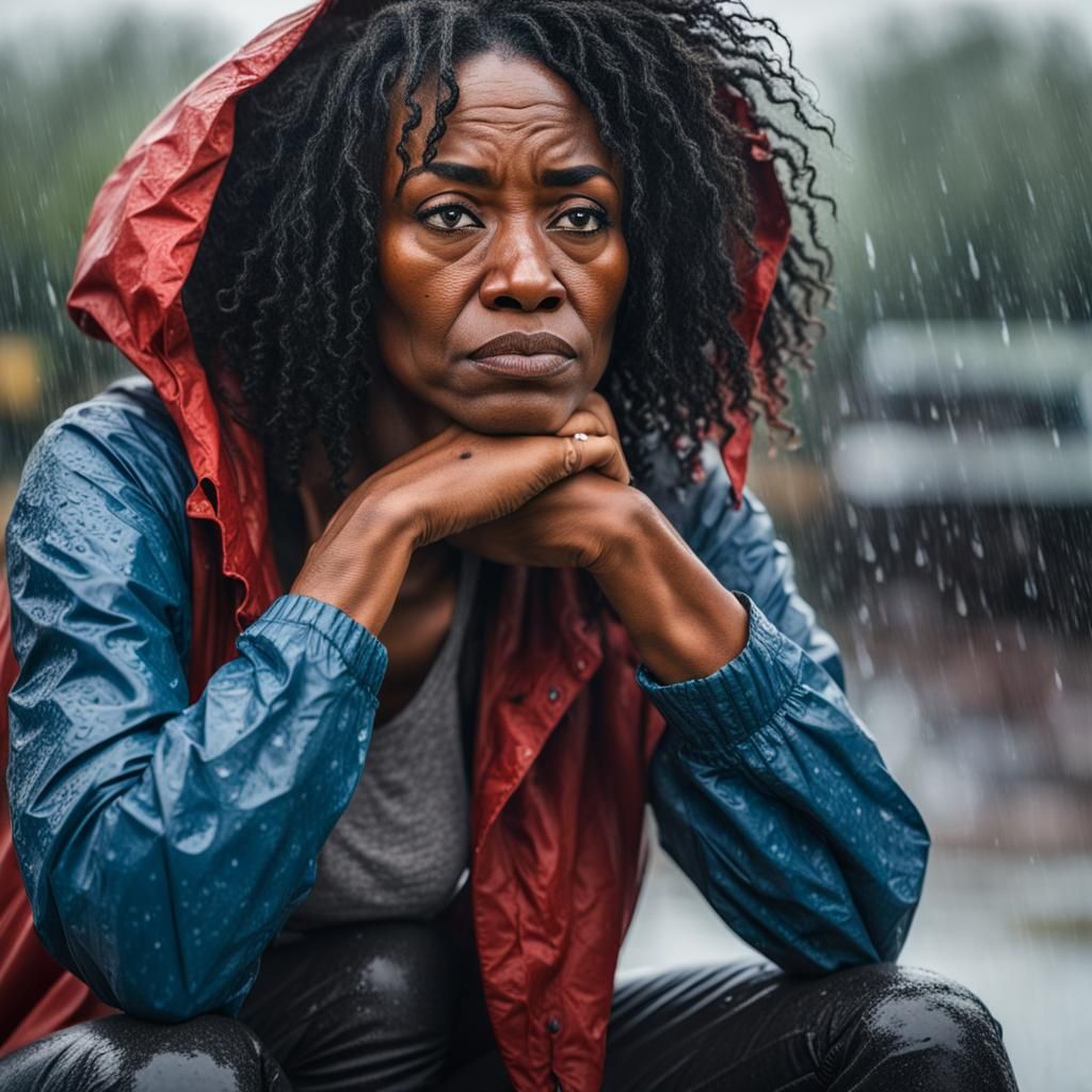 Melancholy Portrait of a Woman in the Rain