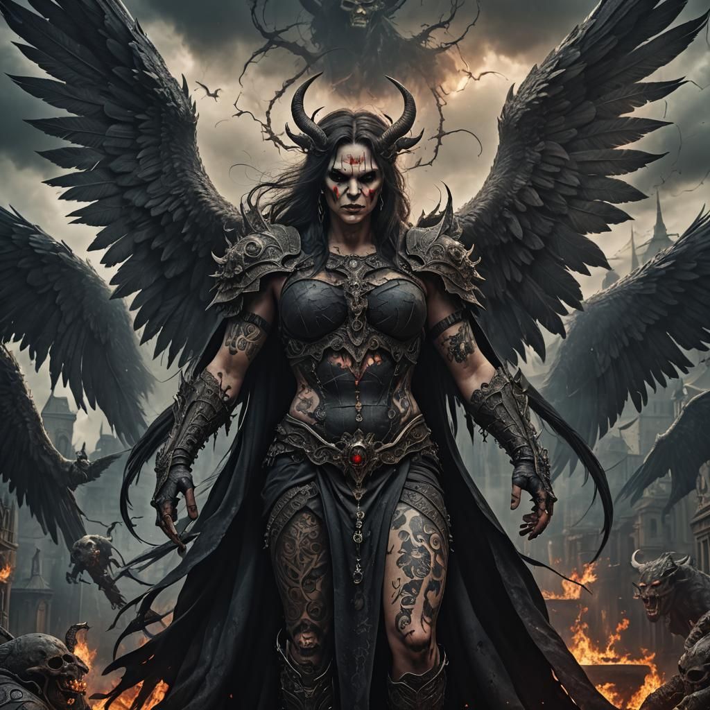Gothic BBW Demon with Tattoos: Digital Matte Painting
