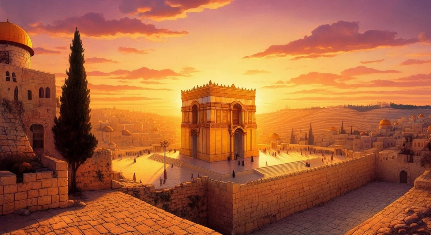 Jerusalem Temple Illustration in Golden Light