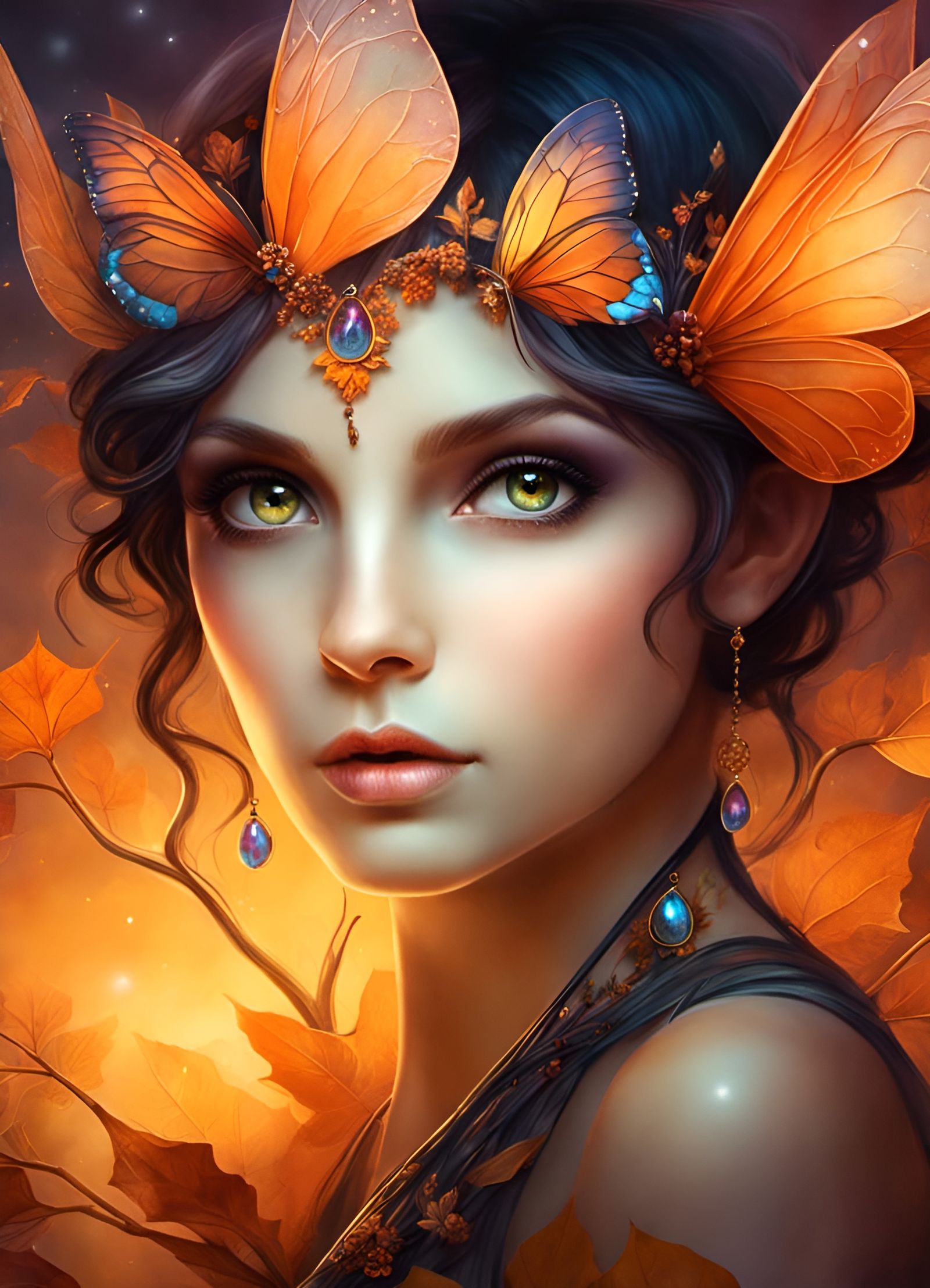 Opalescent Autumn Fairy in Goth Sunset