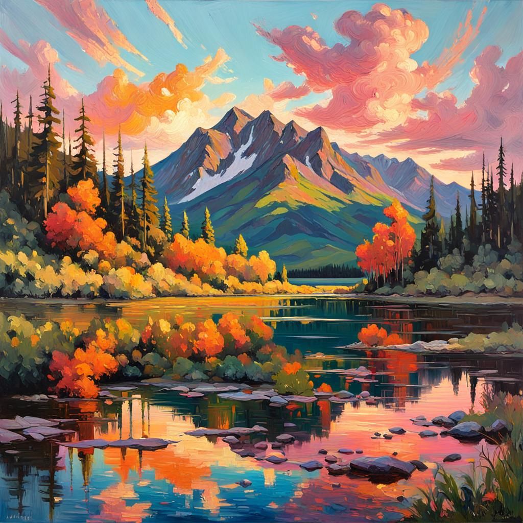 Maximalist Sunset Landscape with Fauvist Influences