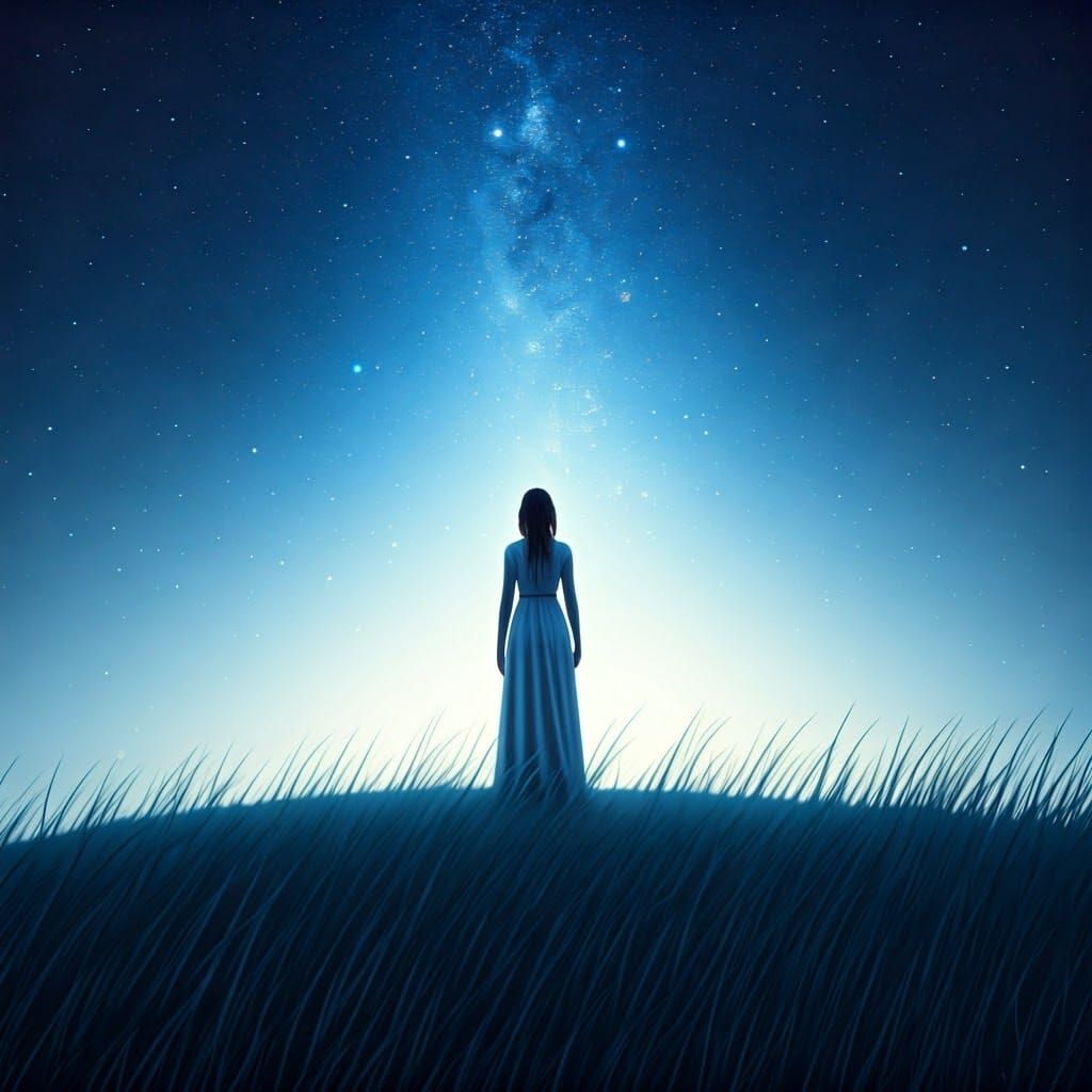 Serene Summer Goddess Under Starry Night Sky