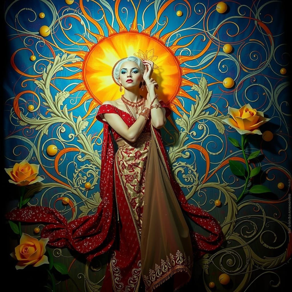 Elegant Woman in Luxurious Surreal Environment