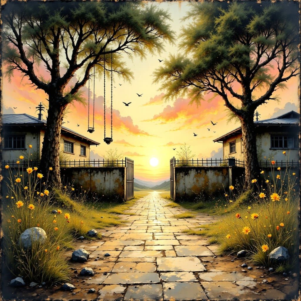 Puerta al otro patio – Kidcore liminal en acuarela